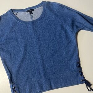 J Crew Sweatshirt Women XS Blue Denim Lace Up Side Pullover Cotton Dolman Sleeve